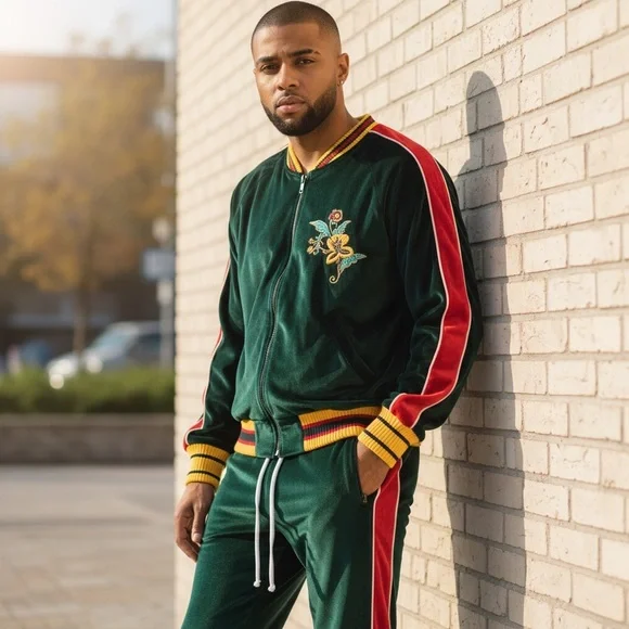 Hudson Green Navy Red Velour Tracksuit Men’s Size XL - Picture 14 of 15